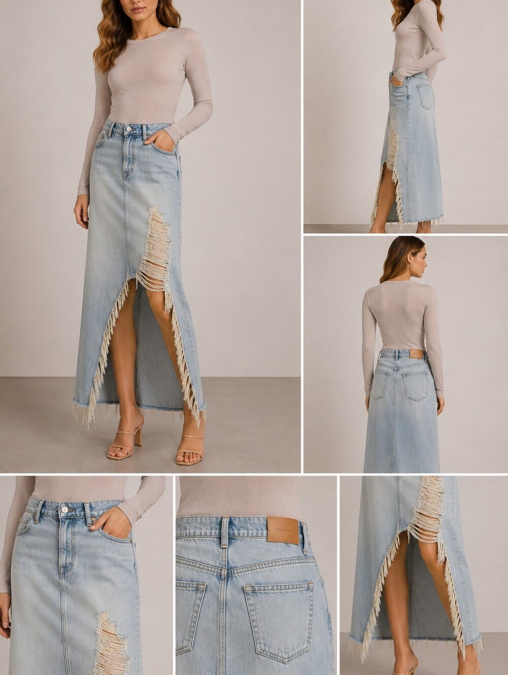 7 For ALL Mankind Distressed Denim Midi Skirt 24(XS)